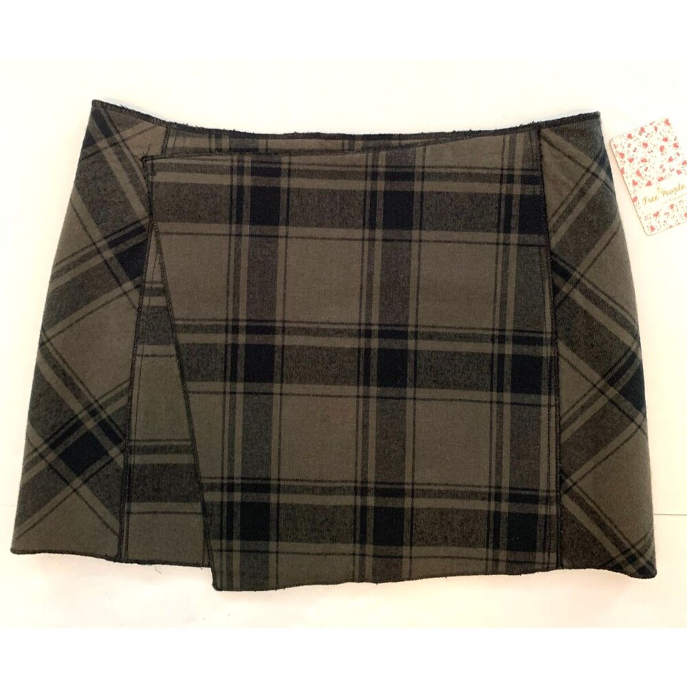 Free People Mini Skirt Size 6 Plaid Demi Wrap Boho Festival Casual Green